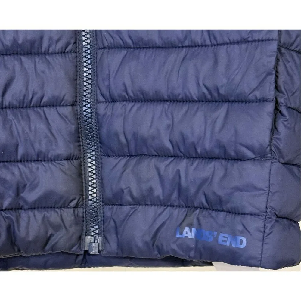 Lands’ End Kids Hooded Puffer Jacket Navy Sz. Small (4-6) Lightweight Packable